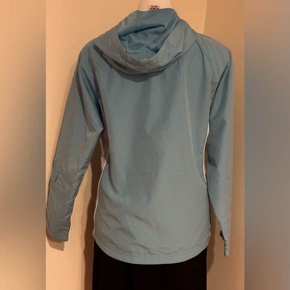 Reebok Blue Softshell Windbreaker 1/4 Zip Hoodie Jacket White Side Panels Sz M - Picture 6 of 15